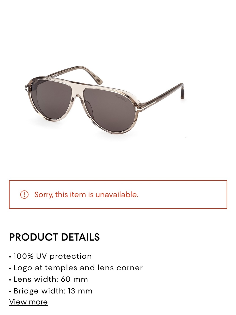 Tom Ford Translucent Gray Frame Sunglasses with Dark Smoke Lenses